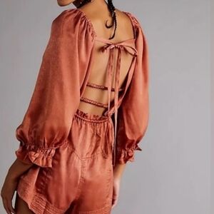 Free People Cassidy Romper in Rust - Small Boho  Smocked Strappy Back
